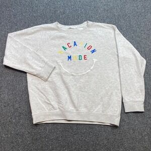South Parade Vacation Mode Sweatshirt Sz L Womens Smiley Face Raglan Pullover
